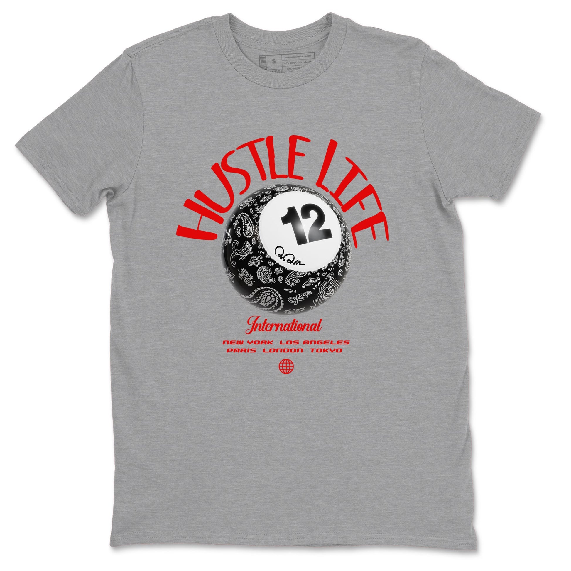12s Taxi Flip shirts to match jordans Hustle Life sneaker match tees Air Jordan 12 Taxi Flip SNRT Sneaker Tees streetwear brand Heather Grey 2 unisex cotton tee