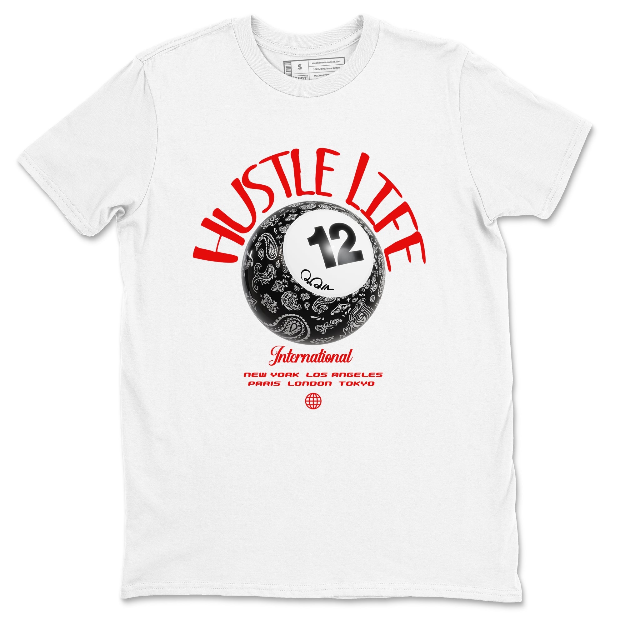 12s Taxi Flip shirts to match jordans Hustle Life sneaker match tees Air Jordan 12 Taxi Flip SNRT Sneaker Tees streetwear brand White 2 unisex cotton tee