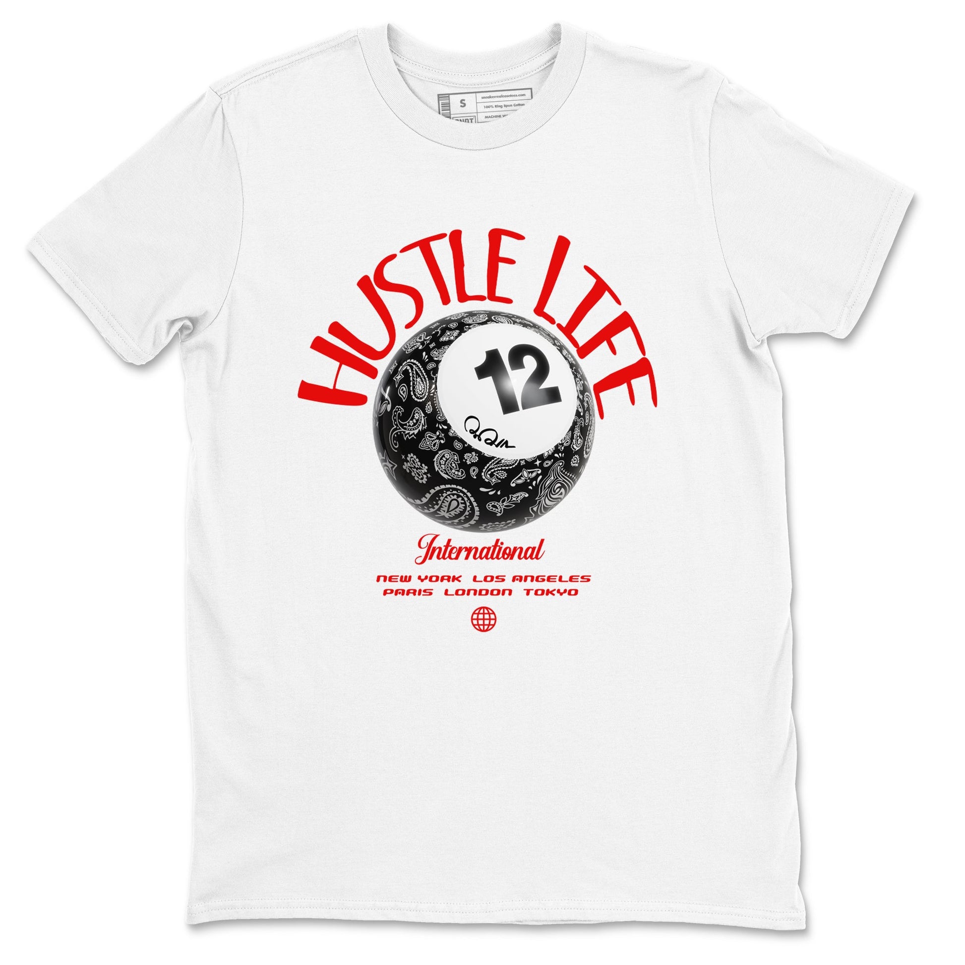 12s Taxi Flip shirts to match jordans Hustle Life sneaker match tees Air Jordan 12 Taxi Flip SNRT Sneaker Tees streetwear brand White 2 unisex cotton tee