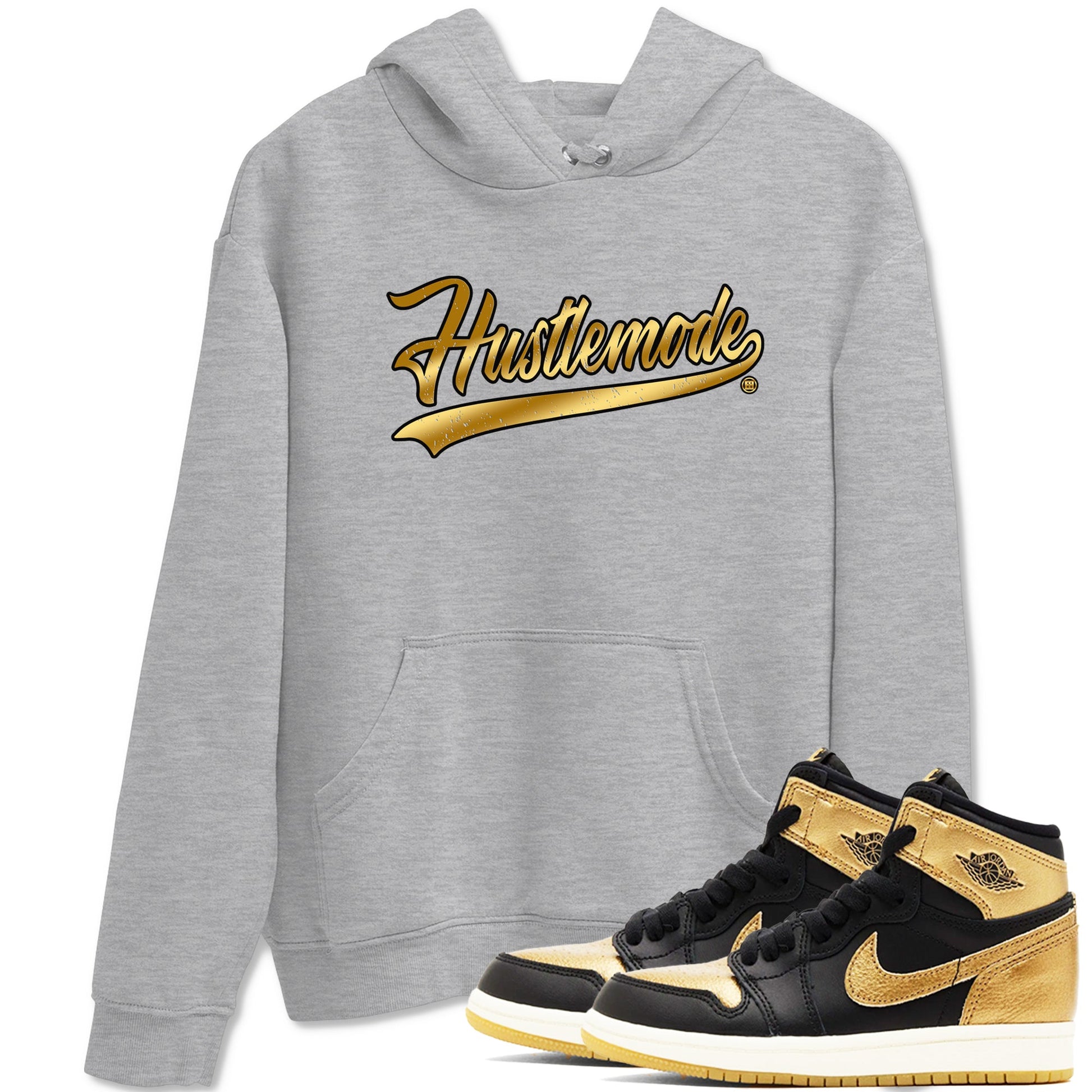 Air Jordan 1 High OG Black Metallic Gold shirts to match jordans Hustle Mode sneaker match tees Air Jordan 1 Retrp Black Metallic Gold Sneaker Shirts SNRT Sneaker Tees streetwear brand Heather Grey 1 unisex cotton tee