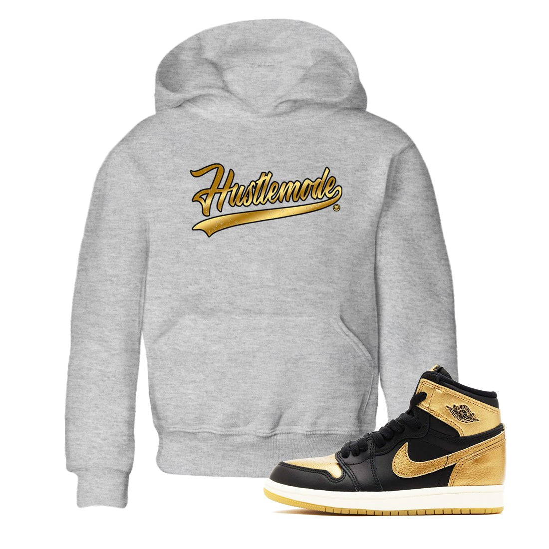 Air Jordan 1 High OG Black Metallic Gold shirts to match jordans Hustle Mode sneaker match tees Air Jordan 1 Retrp Black Metallic Gold Sneaker Shirts SNRT Sneaker Tees streetwear brand Baby and Youth Heather Grey 1 cotton tee