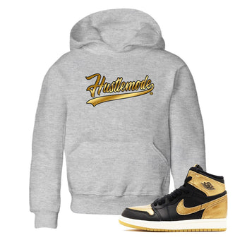 Air Jordan 1 High OG Black Metallic Gold shirts to match jordans Hustle Mode sneaker match tees Air Jordan 1 Retrp Black Metallic Gold Sneaker Shirts SNRT Sneaker Tees streetwear brand Baby and Youth Heather Grey 1 cotton tee