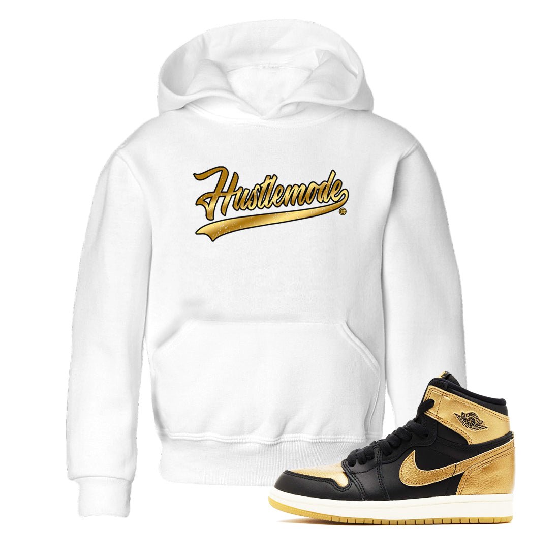 Air Jordan 1 High OG Black Metallic Gold shirts to match jordans Hustle Mode sneaker match tees Air Jordan 1 Retrp Black Metallic Gold Sneaker Shirts SNRT Sneaker Tees streetwear brand Baby and Youth White 1 cotton tee