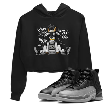 12s Black Wolf Grey shirts to match jordans Hustle Mode sneaker match tees Air Jordan 12 Black Wolf Grey match shoes to clothes SNRT Sneaker Tees unisex cotton Black 1 crop tee