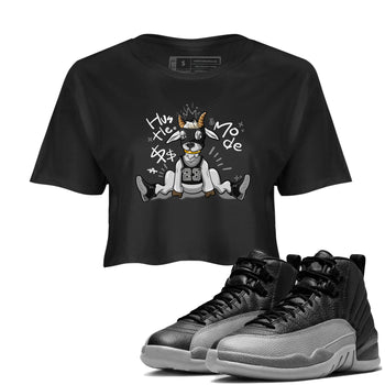12s Black Wolf Grey shirts to match jordans Hustle Mode sneaker match tees Air Jordan 12 Black Wolf Grey match shoes to clothes SNRT Sneaker Tees unisex cotton Black 1 crop tee