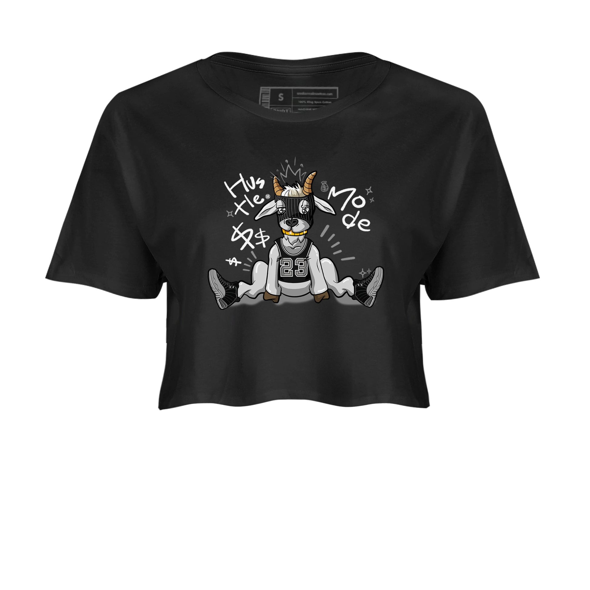 12s Black Wolf Grey shirts to match jordans Hustle Mode sneaker match tees Air Jordan 12 Black Wolf Grey match shoes to clothes SNRT Sneaker Tees unisex cotton Black 2 crop tee