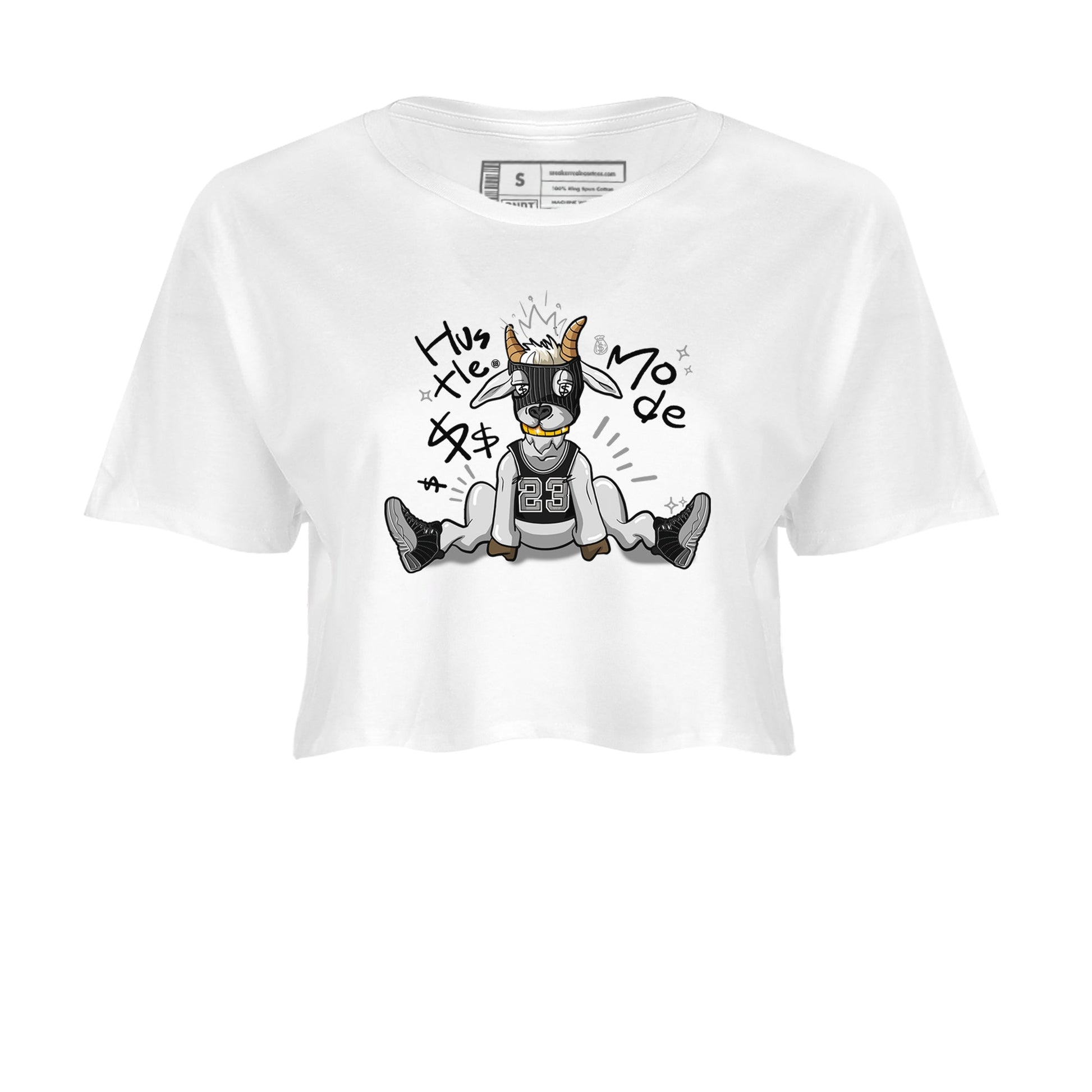 12s Black Wolf Grey shirts to match jordans Hustle Mode sneaker match tees Air Jordan 12 Black Wolf Grey match shoes to clothes SNRT Sneaker Tees unisex cotton White 2 crop tee