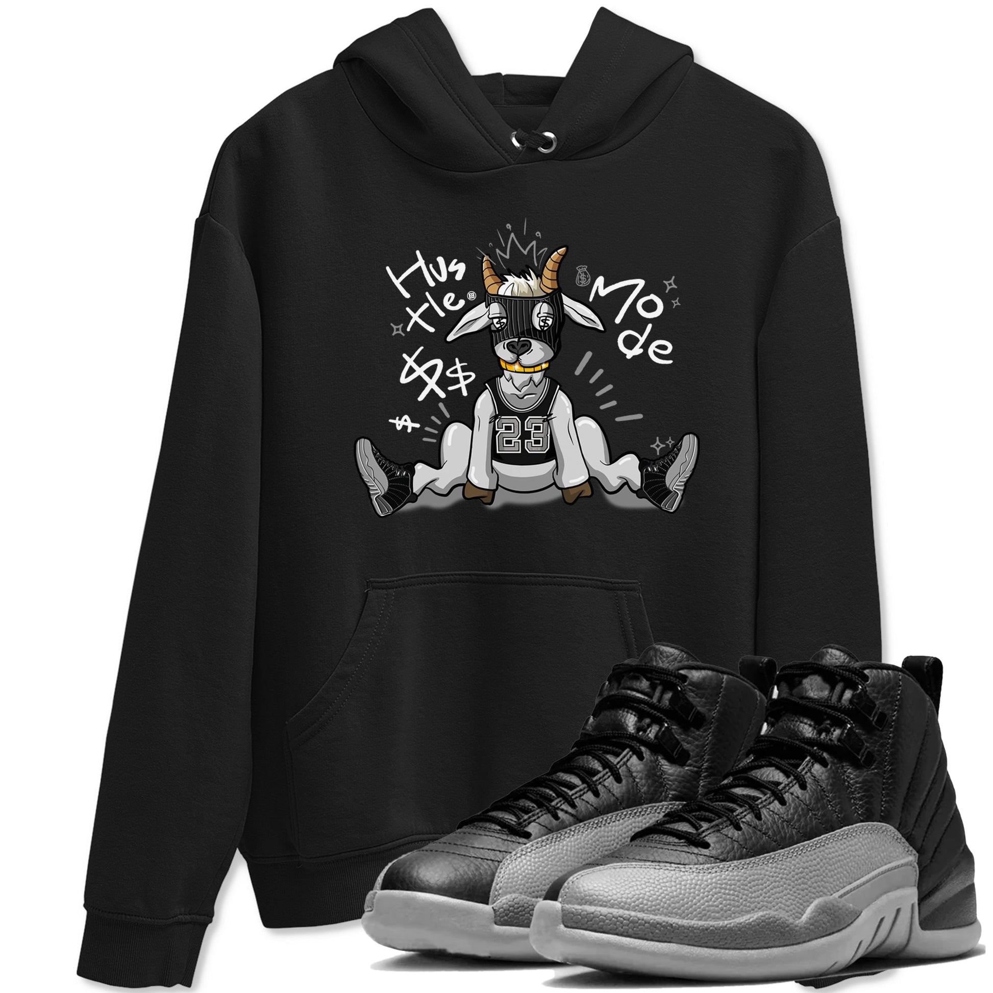 12s Black Wolf Grey shirts to match jordans Hustle Mode sneaker match tees Air Jordan 12 Black Wolf Grey match shoes to clothes SNRT Sneaker Tees unisex cotton Black 1 shirts