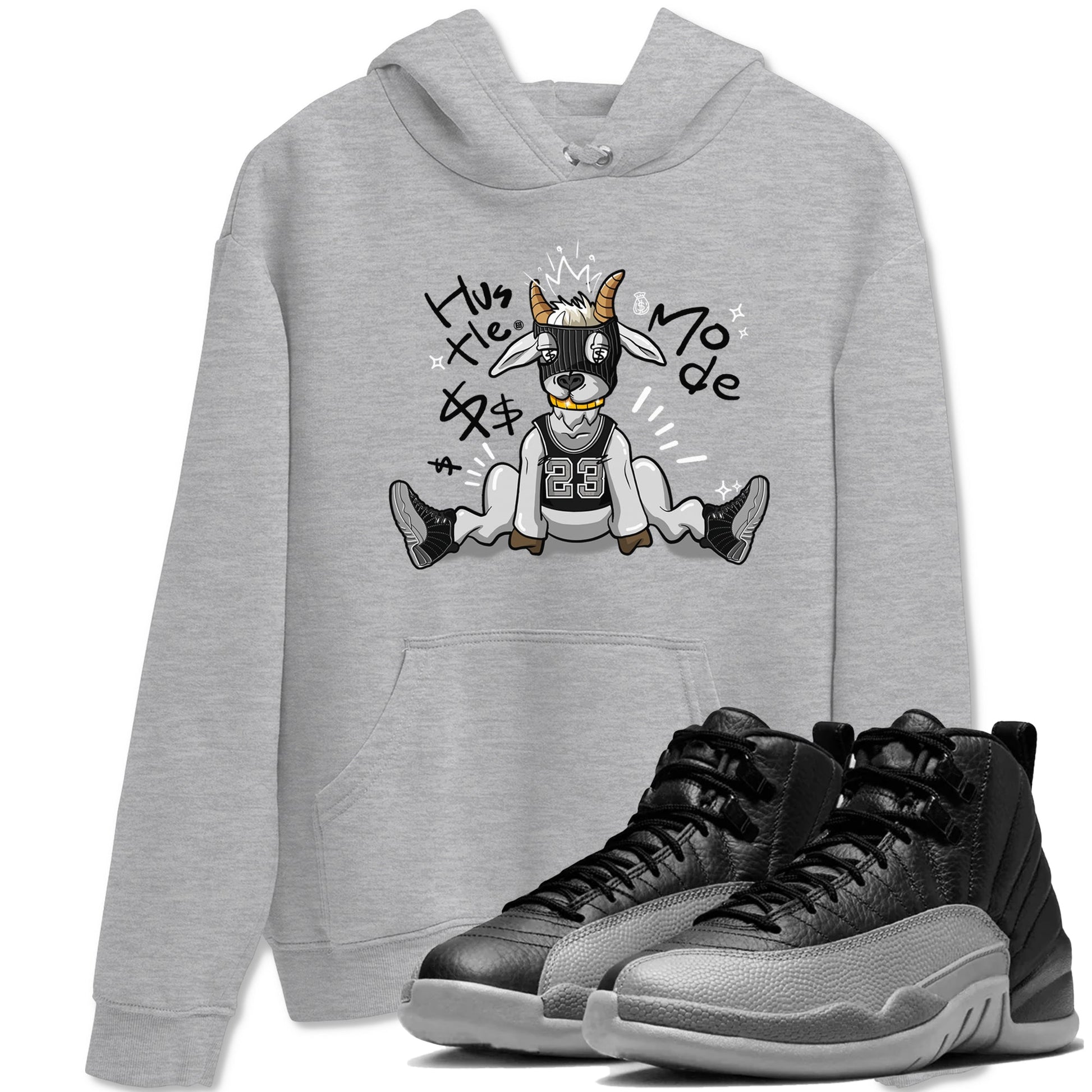 12s Black Wolf Grey shirts to match jordans Hustle Mode sneaker match tees Air Jordan 12 Black Wolf Grey match shoes to clothes SNRT Sneaker Tees unisex cotton Heather Grey 1 shirts