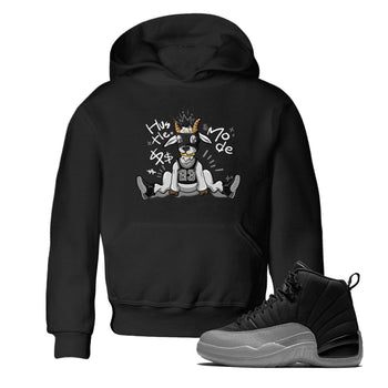 12s Black Wolf Grey shirts to match jordans Hustle Mode sneaker match tees Air Jordan 12 Black Wolf Grey match shoes to clothes SNRT Sneaker Tees Youth Baby Black 1 tee