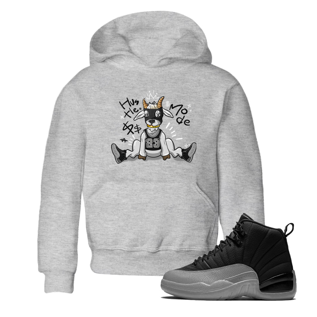 12s Black Wolf Grey shirts to match jordans Hustle Mode sneaker match tees Air Jordan 12 Black Wolf Grey match shoes to clothes SNRT Sneaker Tees Youth Baby Heather Grey 1 tee