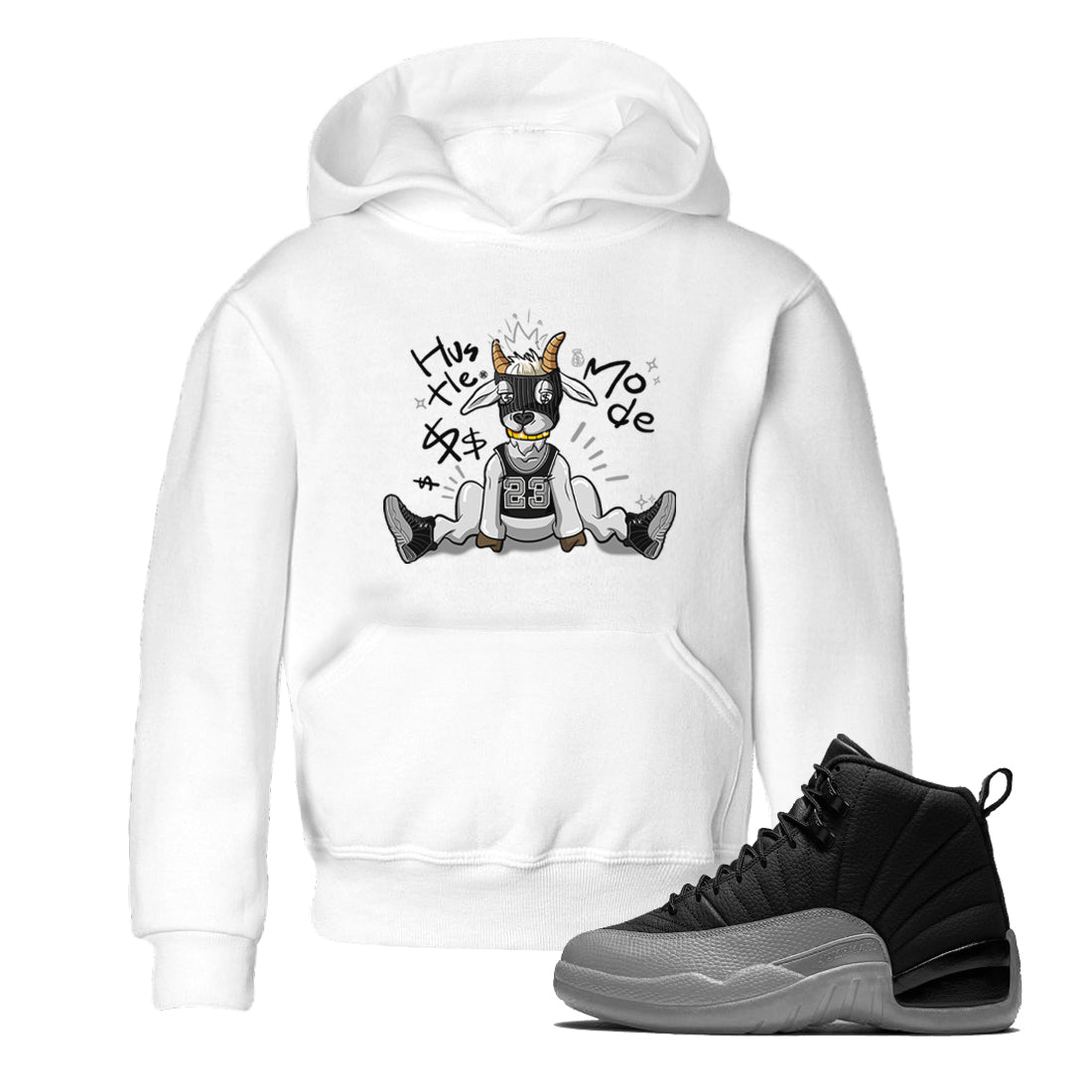 12s Black Wolf Grey shirts to match jordans Hustle Mode sneaker match tees Air Jordan 12 Black Wolf Grey match shoes to clothes SNRT Sneaker Tees Youth Baby White 1 tee