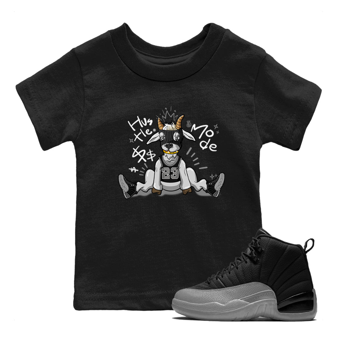12s Black Wolf Grey shirts to match jordans Hustle Mode sneaker match tees Air Jordan 12 Black Wolf Grey match shoes to clothes SNRT Sneaker Tees Youth Baby Black 1 tee