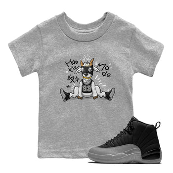 12s Black Wolf Grey shirts to match jordans Hustle Mode sneaker match tees Air Jordan 12 Black Wolf Grey match shoes to clothes SNRT Sneaker Tees Youth Baby Heather Grey 1 tee