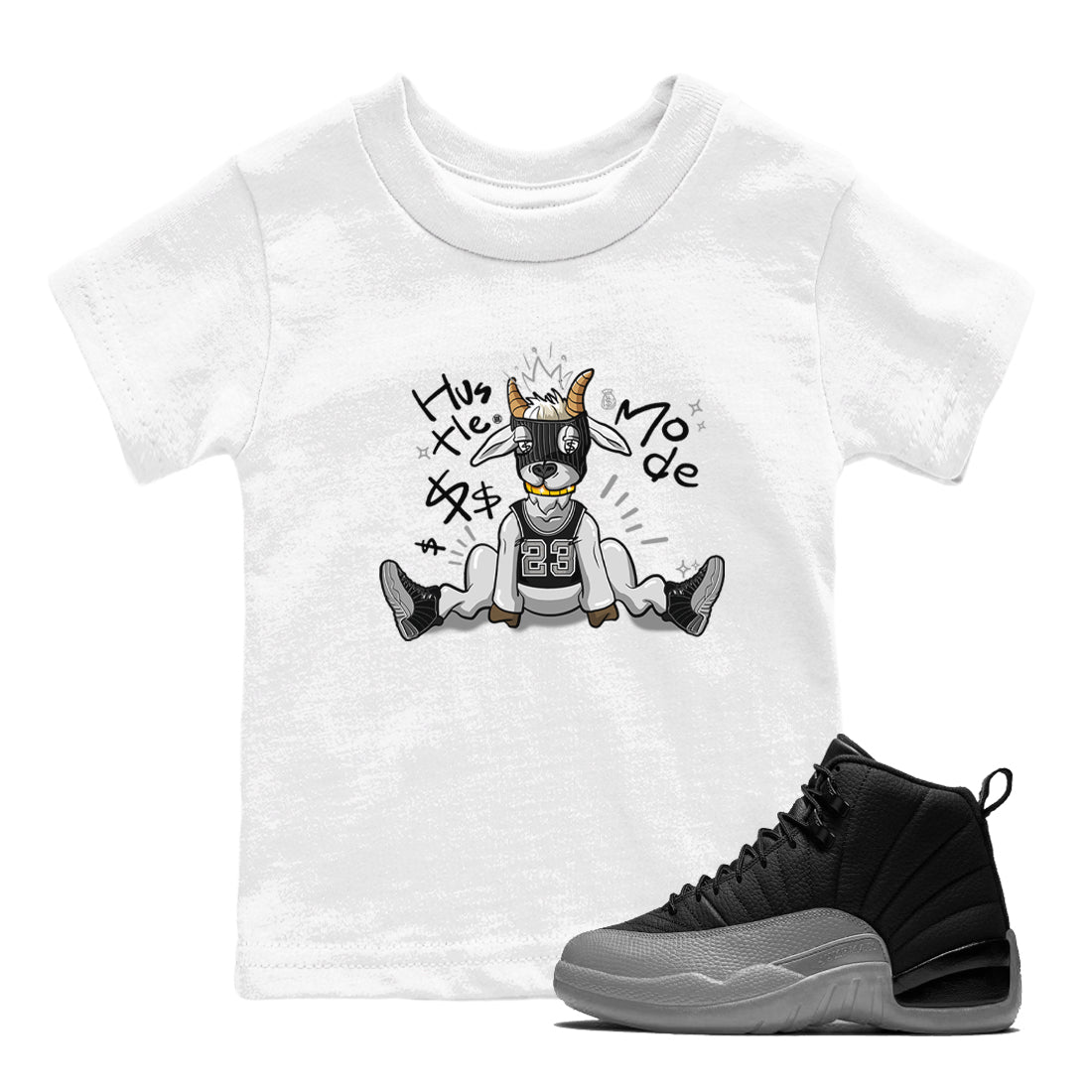 12s Black Wolf Grey shirts to match jordans Hustle Mode sneaker match tees Air Jordan 12 Black Wolf Grey match shoes to clothes SNRT Sneaker Tees Youth Baby White 1 tee
