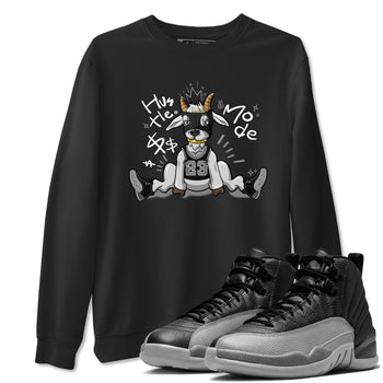 12s Black Wolf Grey shirts to match jordans Hustle Mode sneaker match tees Air Jordan 12 Black Wolf Grey match shoes to clothes SNRT Sneaker Tees unisex cotton Black 1 shirts