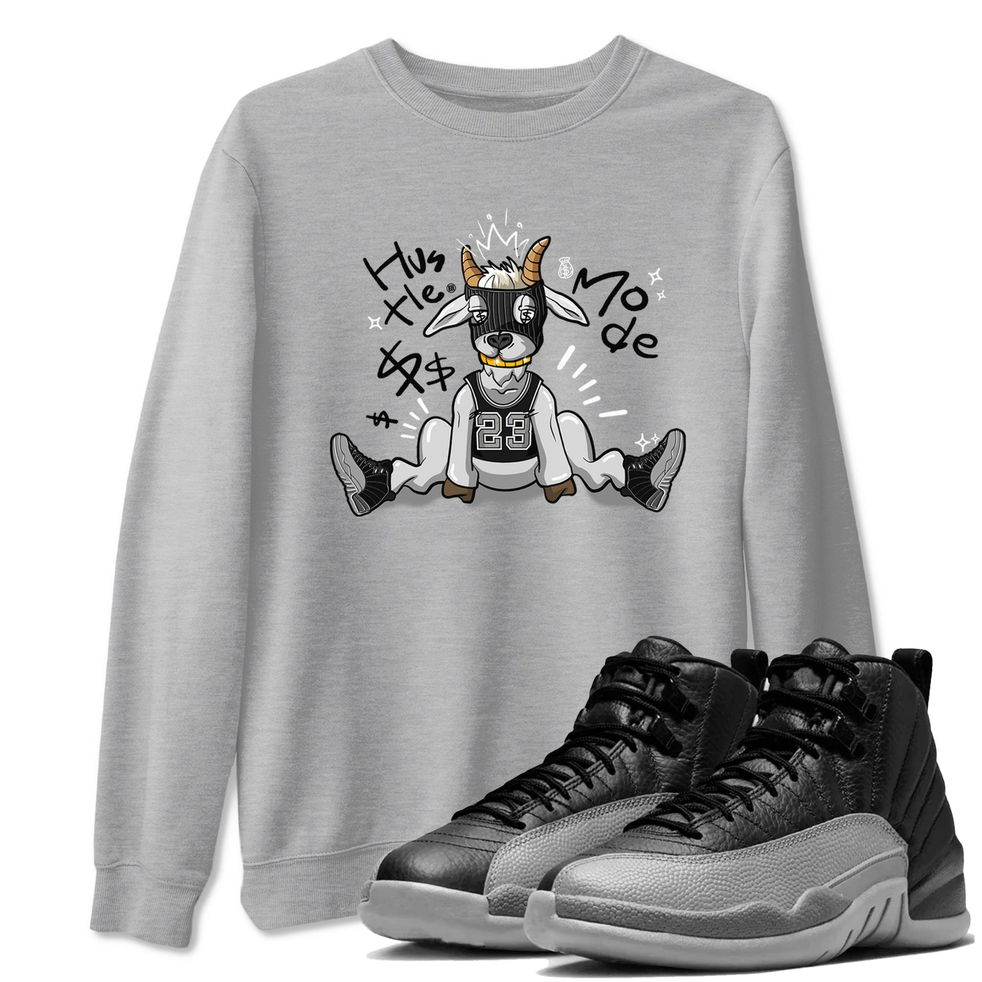 12s Black Wolf Grey shirts to match jordans Hustle Mode sneaker match tees Air Jordan 12 Black Wolf Grey match shoes to clothes SNRT Sneaker Tees unisex cotton Heather Grey 1 shirts