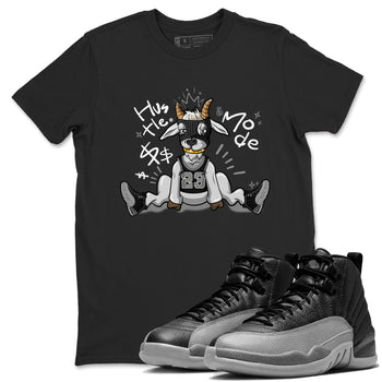 12s Black Wolf Grey shirts to match jordans Hustle Mode sneaker match tees Air Jordan 12 Black Wolf Grey match shoes to clothes SNRT Sneaker Tees unisex cotton Black 1 shirts