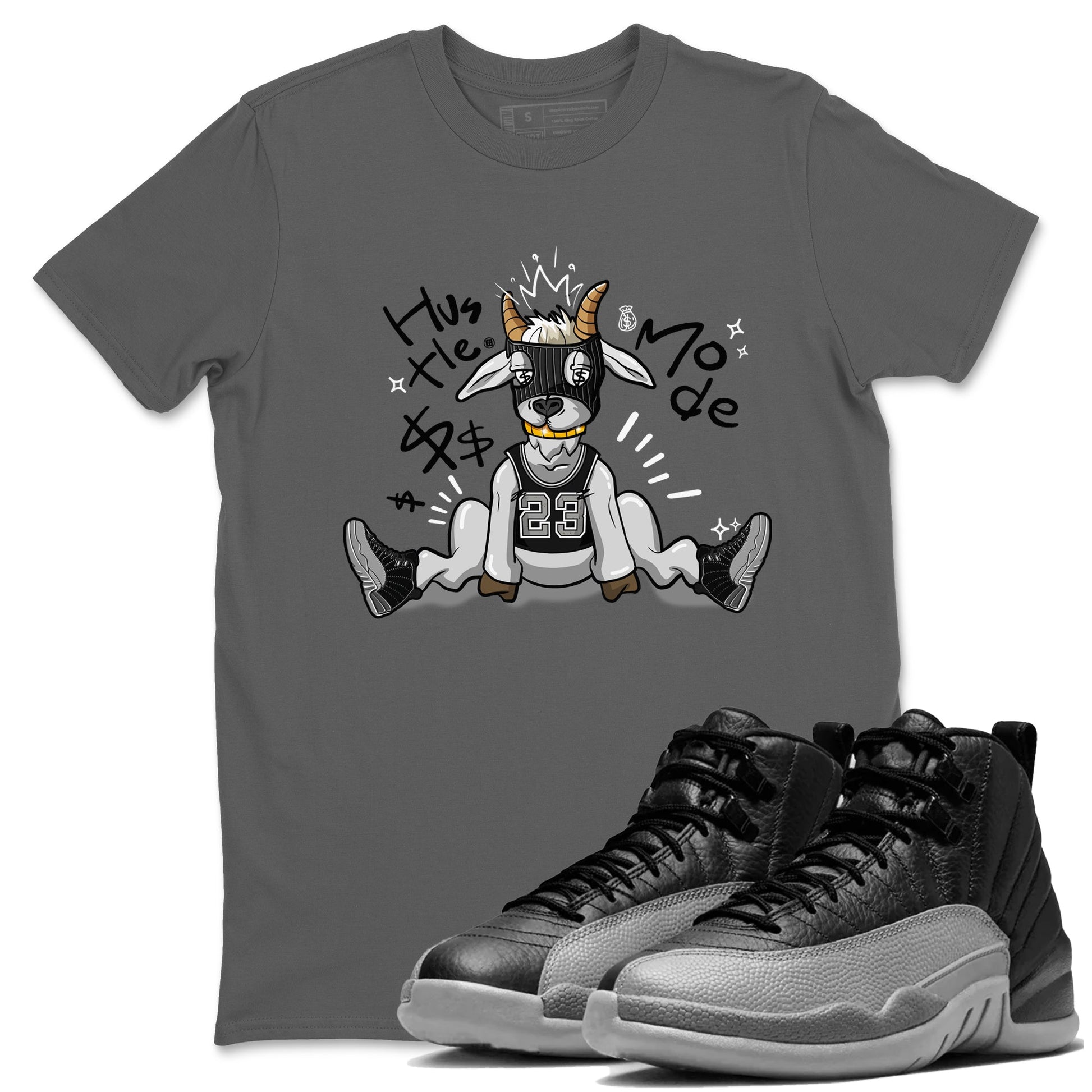 12s Black Wolf Grey shirts to match jordans Hustle Mode sneaker match tees Air Jordan 12 Black Wolf Grey match shoes to clothes SNRT Sneaker Tees unisex cotton Cool Grey 1 shirts