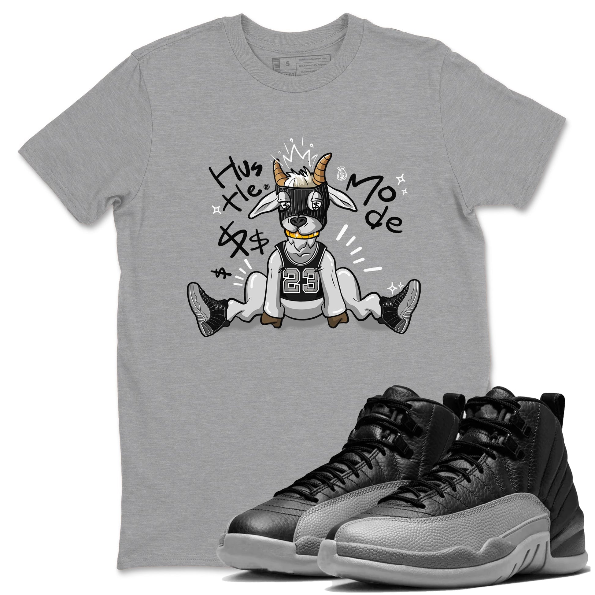 12s Black Wolf Grey shirts to match jordans Hustle Mode sneaker match tees Air Jordan 12 Black Wolf Grey match shoes to clothes SNRT Sneaker Tees unisex cotton Heather Grey 1 shirts