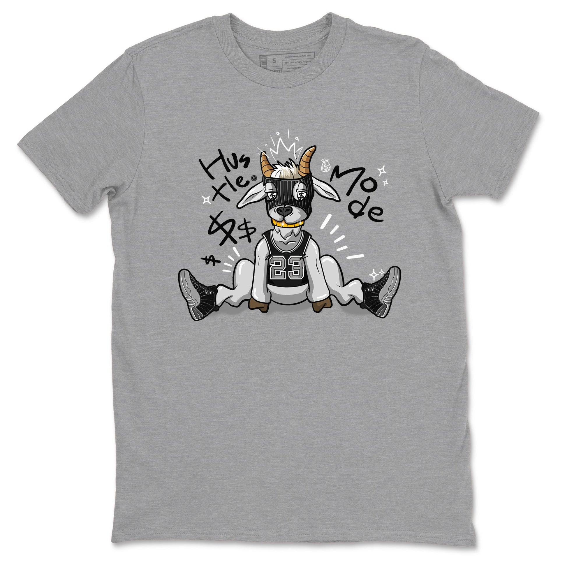 12s Black Wolf Grey shirts to match jordans Hustle Mode sneaker match tees Air Jordan 12 Black Wolf Grey match shoes to clothes SNRT Sneaker Tees unisex cotton Heather Grey 2 shirts
