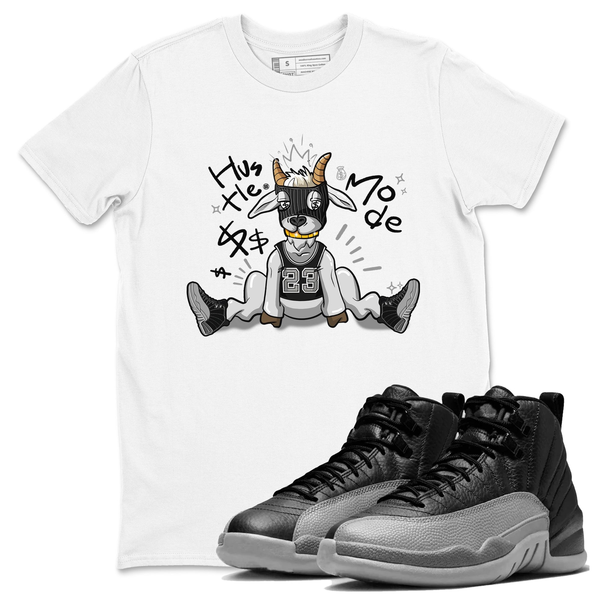 12s Black Wolf Grey shirts to match jordans Hustle Mode sneaker match tees Air Jordan 12 Black Wolf Grey match shoes to clothes SNRT Sneaker Tees unisex cotton White 1 shirts