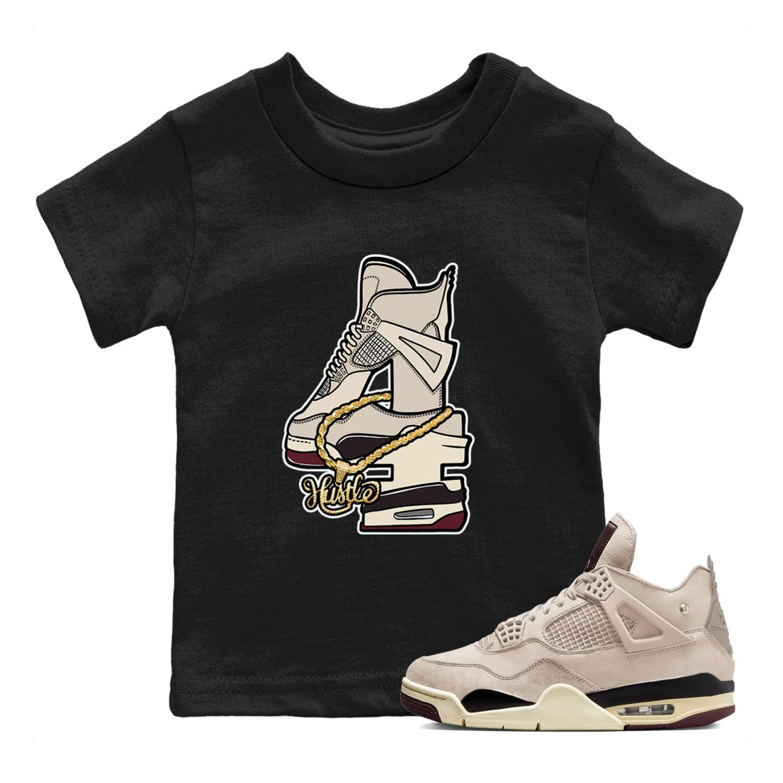 4s A Ma Maniere x Fossil Stone shirts to match jordans Hustle Number 4 sneaker match tees A Ma Maniere x Air Jordan 4 Fossil Stone SNRTSneaker Release Tees Youth Baby Black 1 crew neck shirts