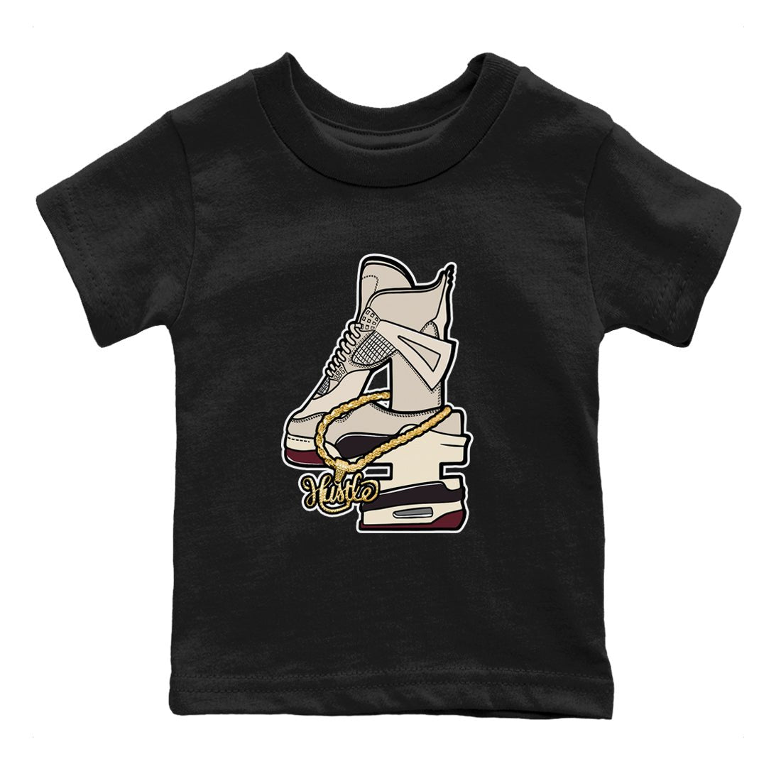 4s A Ma Maniere x Fossil Stone shirts to match jordans Hustle Number 4 sneaker match tees A Ma Maniere x Air Jordan 4 Fossil Stone SNRTSneaker Release Tees Youth Baby Black 2 crew neck shirts