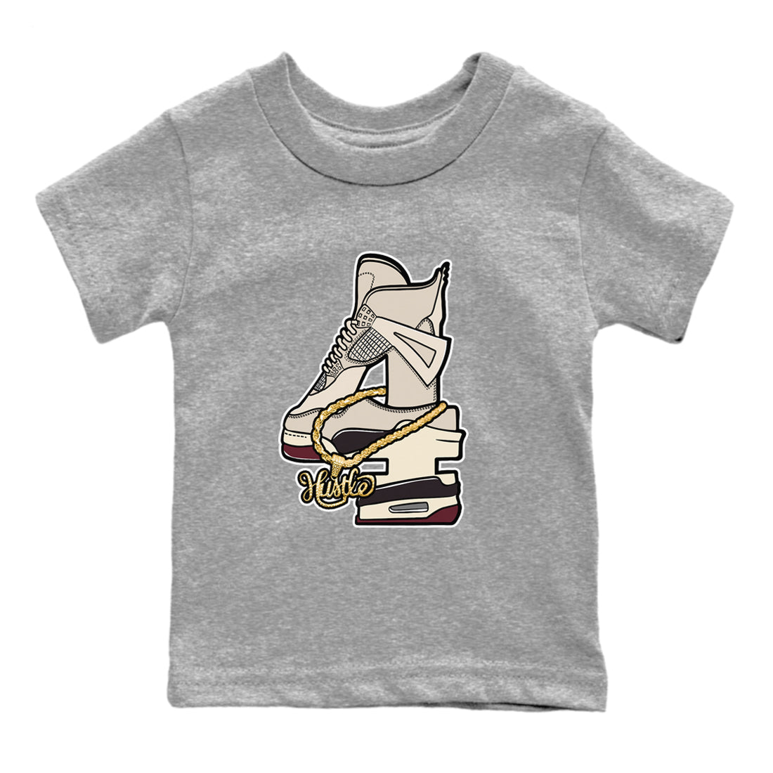 4s A Ma Maniere x Fossil Stone shirts to match jordans Hustle Number 4 sneaker match tees A Ma Maniere x Air Jordan 4 Fossil Stone SNRTSneaker Release Tees Youth Baby Heather Grey 2 crew neck shirts