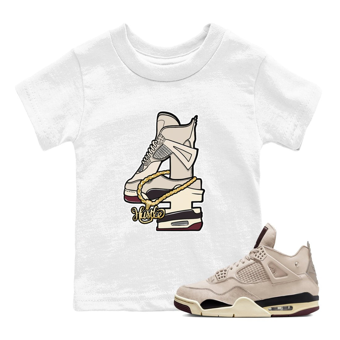 4s A Ma Maniere x Fossil Stone shirts to match jordans Hustle Number 4 sneaker match tees A Ma Maniere x Air Jordan 4 Fossil Stone SNRTSneaker Release Tees Youth Baby White 1 crew neck shirts