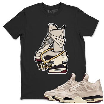 4s A Ma Maniere x Fossil Stone shirts to match jordans Hustle Number 4 sneaker match tees A Ma Maniere x Air Jordan 4 Fossil Stone SNRTSneaker Release Tees unisex cotton Black 1 crew neck shirts