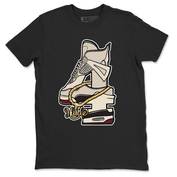 4s A Ma Maniere x Fossil Stone shirts to match jordans Hustle Number 4 sneaker match tees A Ma Maniere x Air Jordan 4 Fossil Stone SNRTSneaker Release Tees unisex cotton Black 2 crew neck shirts