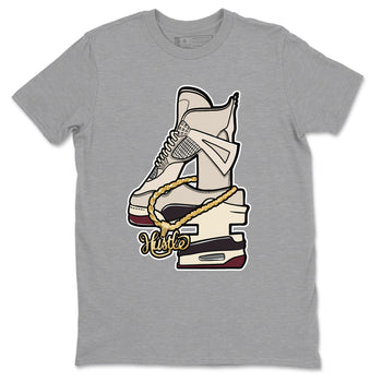 4s A Ma Maniere x Fossil Stone shirts to match jordans Hustle Number 4 sneaker match tees A Ma Maniere x Air Jordan 4 Fossil Stone SNRTSneaker Release Tees unisex cotton Heather Grey 2 crew neck shirts