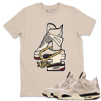 4s A Ma Maniere x Fossil Stone shirts to match jordans Hustle Number 4 sneaker match tees A Ma Maniere x Air Jordan 4 Fossil Stone SNRTSneaker Release Tees unisex cotton Sand 1 crew neck shirts