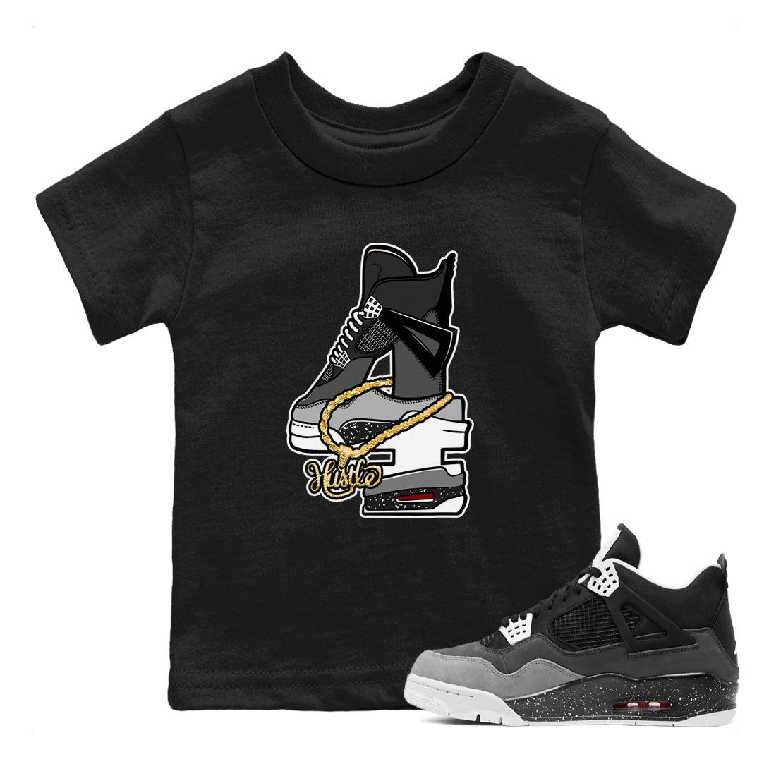 4s Fear shirts to match jordans Hustle Number 4 sneaker match tees Air Jordan 4 Fear SNRT Sneaker Release Tees Youth Baby Black 1 crew neck shirts
