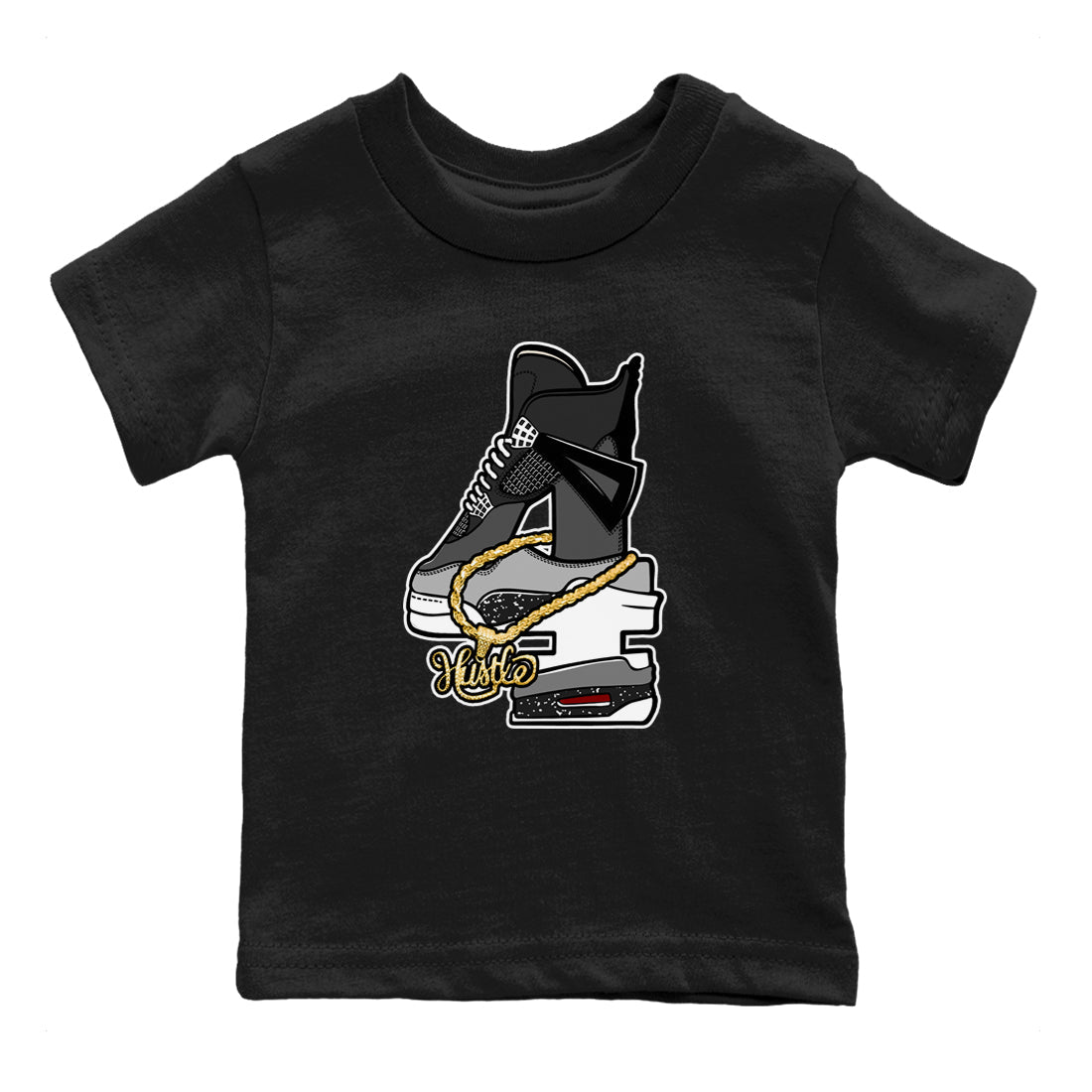 4s Fear shirts to match jordans Hustle Number 4 sneaker match tees Air Jordan 4 Fear SNRT Sneaker Release Tees Youth Baby Black 2 crew neck shirts