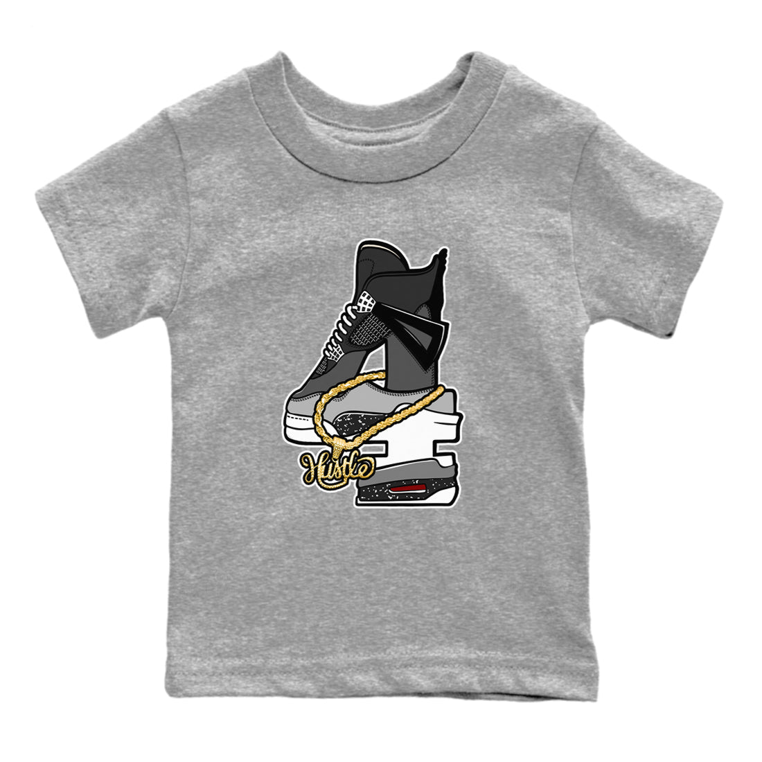 4s Fear shirts to match jordans Hustle Number 4 sneaker match tees Air Jordan 4 Fear SNRT Sneaker Release Tees Youth Baby Heather Grey 2 crew neck shirts