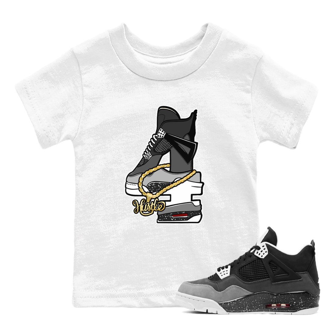 4s Fear shirts to match jordans Hustle Number 4 sneaker match tees Air Jordan 4 Fear SNRT Sneaker Release Tees Youth Baby White 1 crew neck shirts