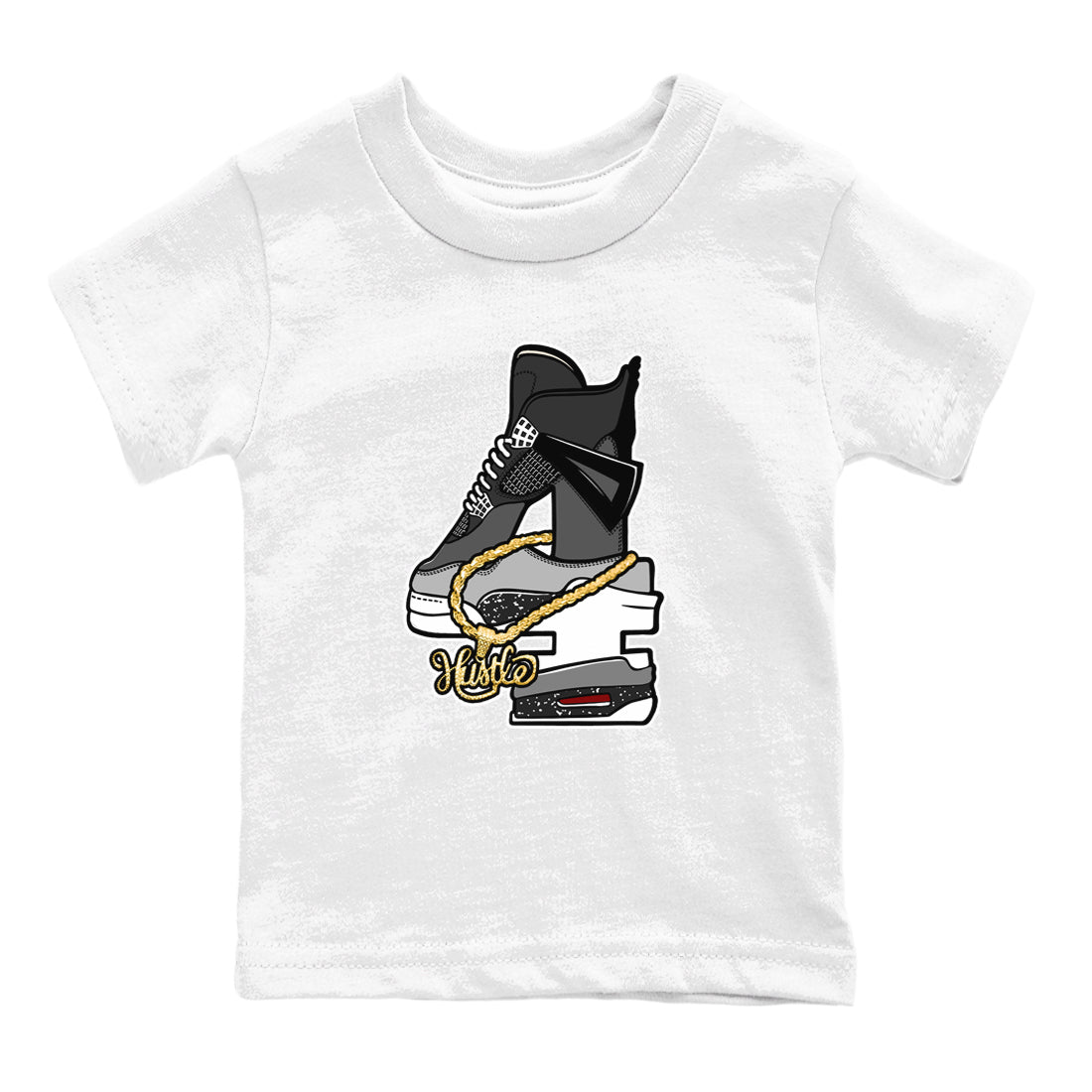 4s Fear shirts to match jordans Hustle Number 4 sneaker match tees Air Jordan 4 Fear SNRT Sneaker Release Tees Youth Baby White 2 crew neck shirts