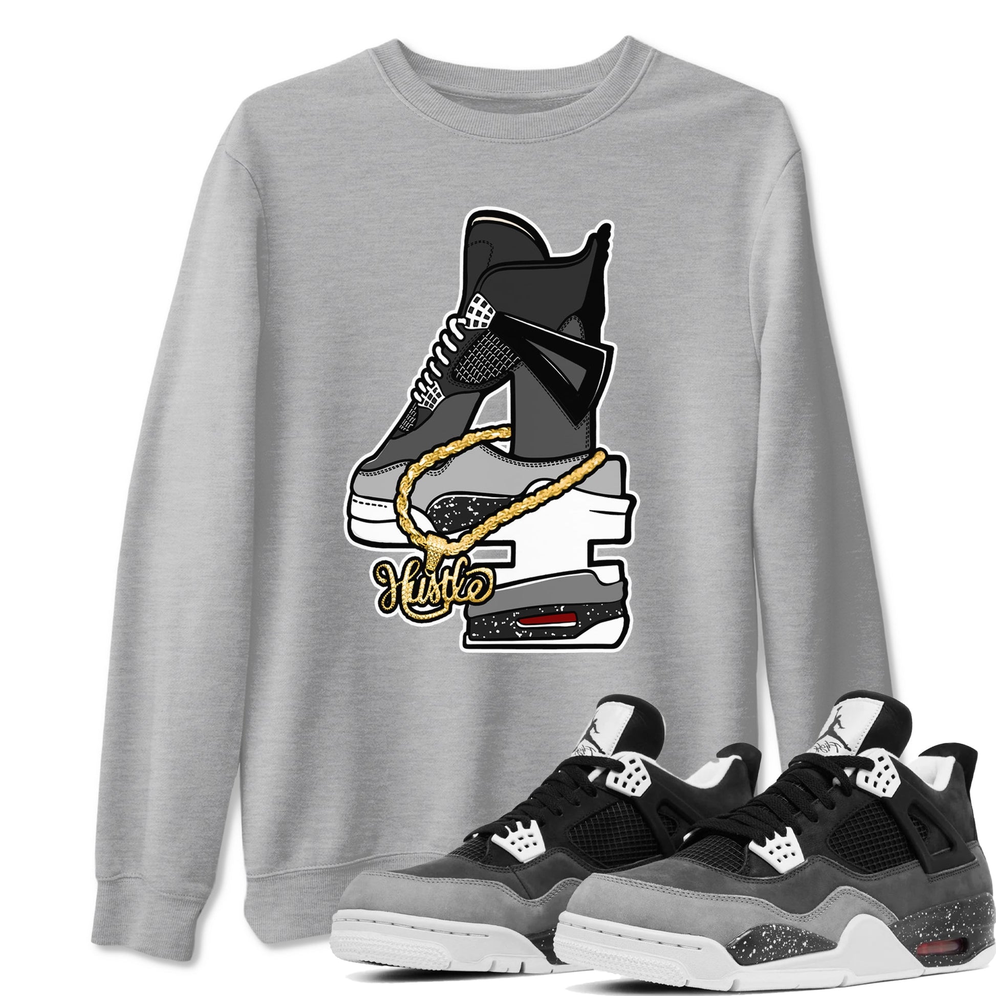 4s Fear shirts to match jordans Hustle Number 4 sneaker match tees Air Jordan 4 Fear SNRT Sneaker Release Tees unisex cotton Heather Grey 1 crew neck shirts