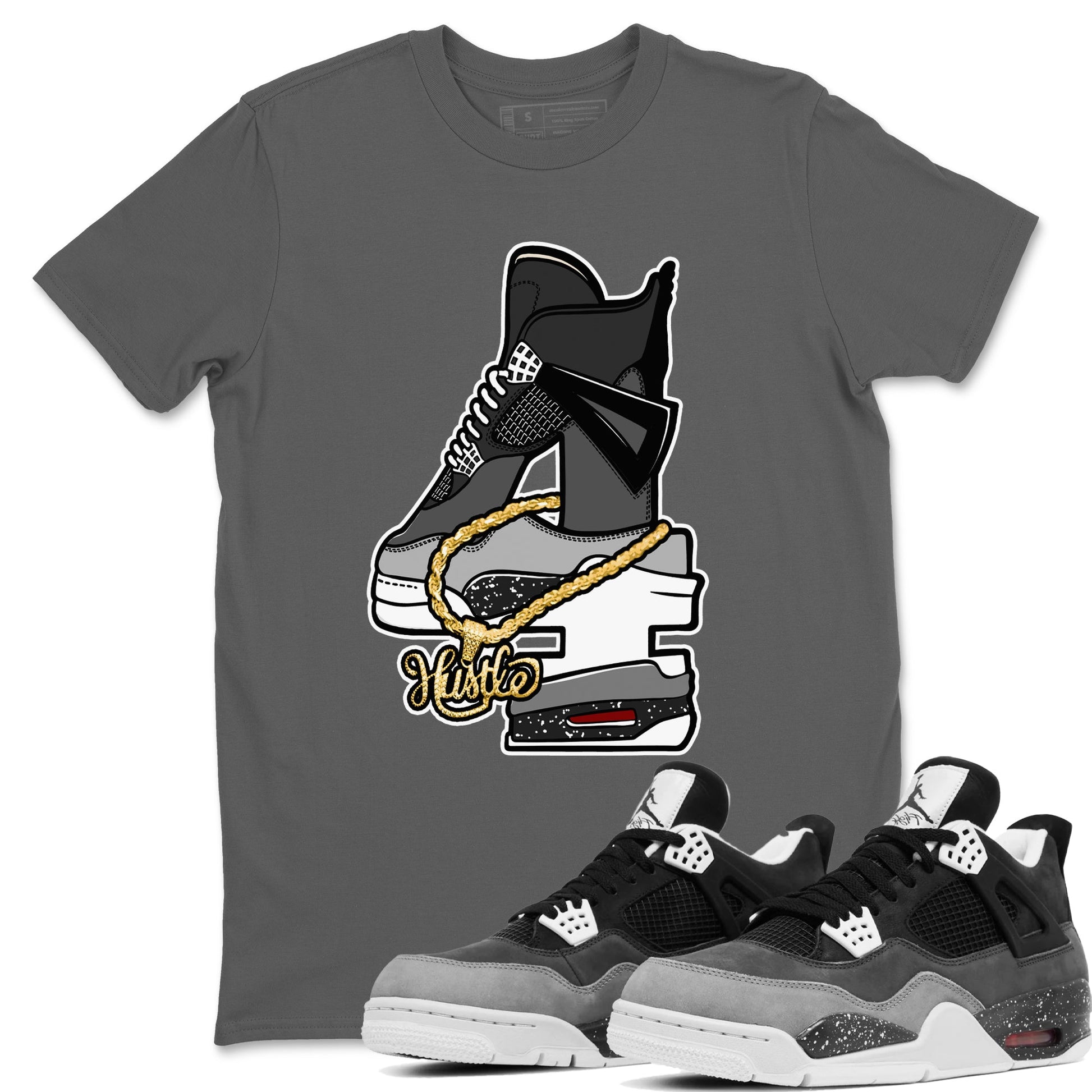 4s Fear shirts to match jordans Hustle Number 4 sneaker match tees Air Jordan 4 Fear SNRT Sneaker Release Tees unisex cotton Cool Grey 1 crew neck shirts