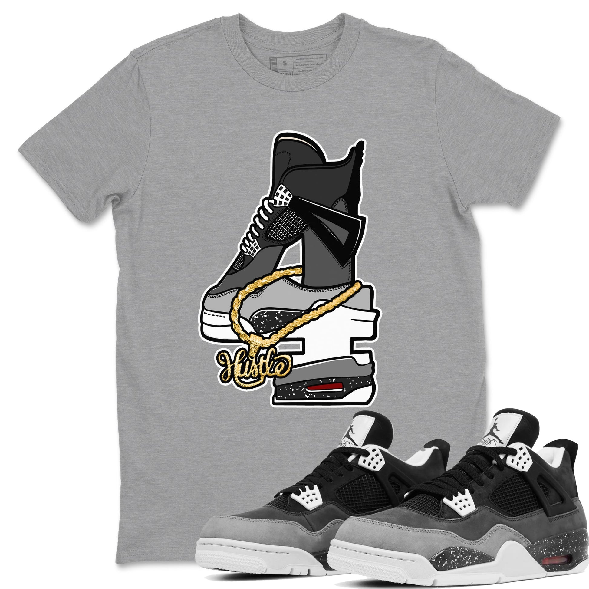 4s Fear shirts to match jordans Hustle Number 4 sneaker match tees Air Jordan 4 Fear SNRT Sneaker Release Tees unisex cotton Heather Grey 1 crew neck shirts