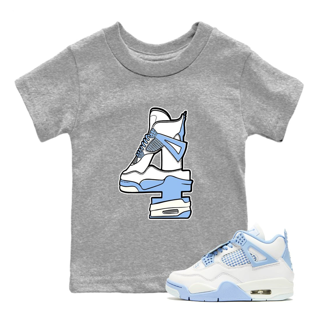 4s Forget Me Not shirts to match jordans Hustle Number 4 graphic tees Air Jordan 4 Forget Me Not match shoes to clothes SNRT Sneaker Tees Youth Baby Heather Grey 1 tee