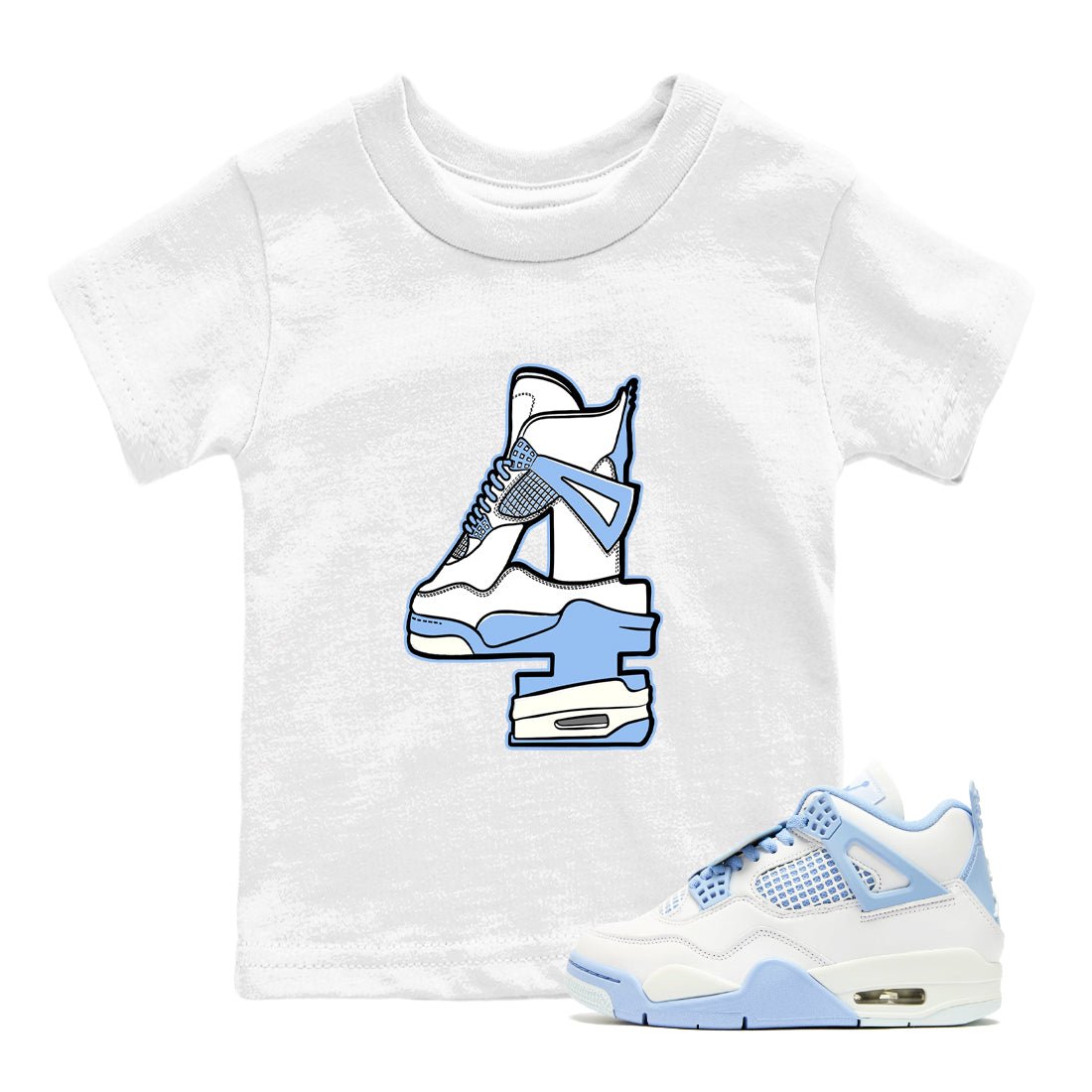 4s Forget Me Not shirts to match jordans Hustle Number 4 graphic tees Air Jordan 4 Forget Me Not match shoes to clothes SNRT Sneaker Tees Youth Baby White 1 tee