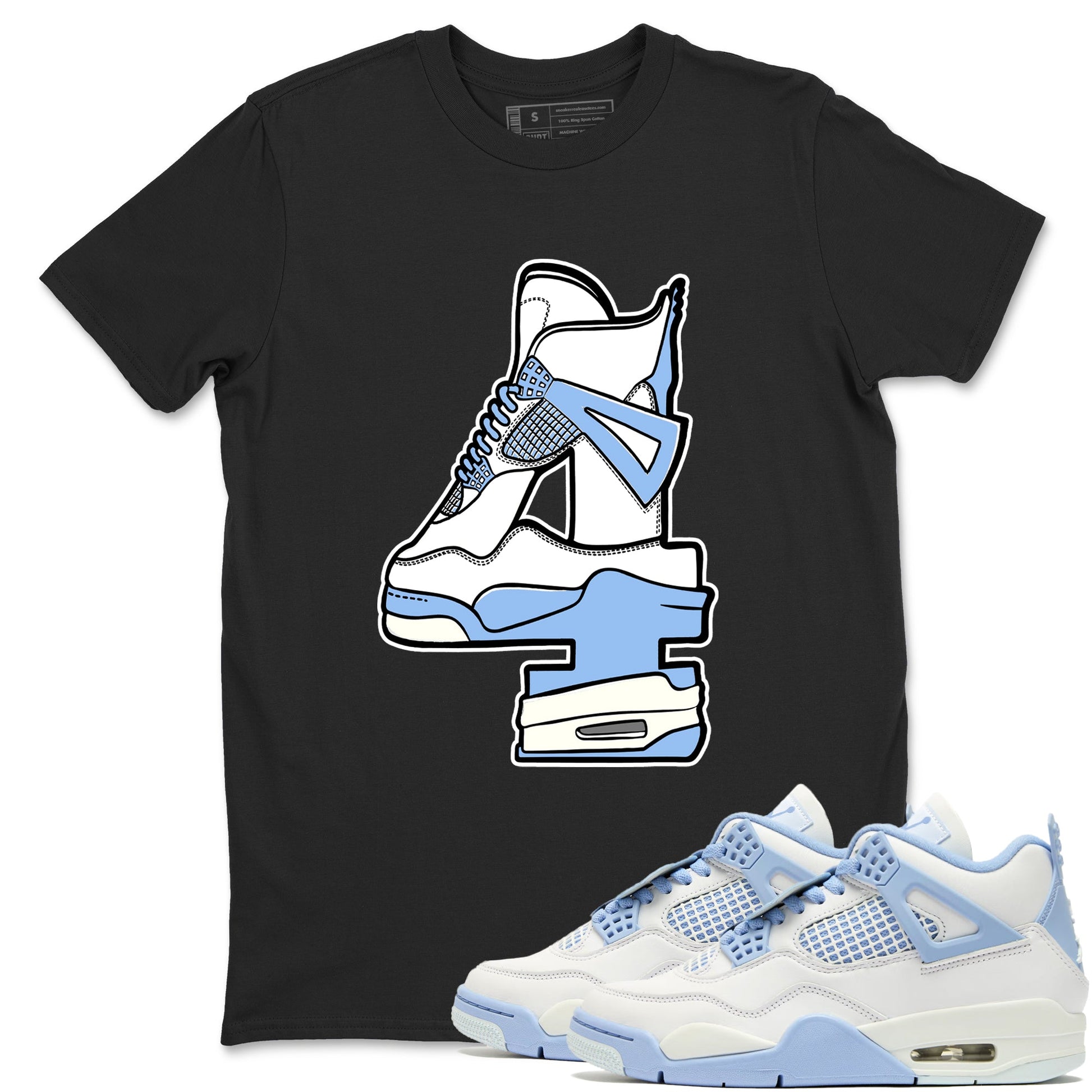4s Forget Me Not shirts to match jordans Hustle Number 4 graphic tees Air Jordan 4 Forget Me Not match shoes to clothes SNRT Sneaker Tees unisex cotton Black 1 shirts
