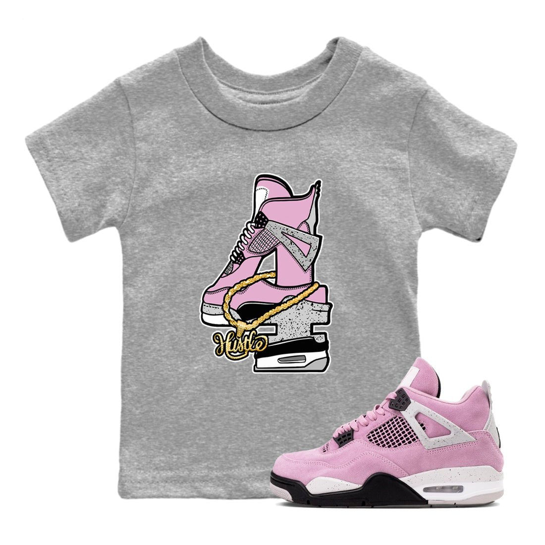 4s Retro Orchid shirts to match jordans Hustle Number 4 sneaker match tees Air Jordan 4 WMNS Orchid match shoes to clothes SNRT Sneaker Tees Youth Baby Heather Grey 1 tee