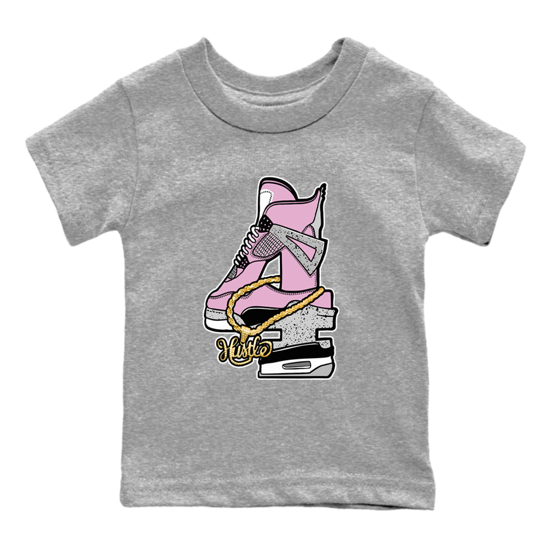 4s Retro Orchid shirts to match jordans Hustle Number 4 sneaker match tees Air Jordan 4 WMNS Orchid match shoes to clothes SNRT Sneaker Tees Youth Baby Heather Grey 2 tee