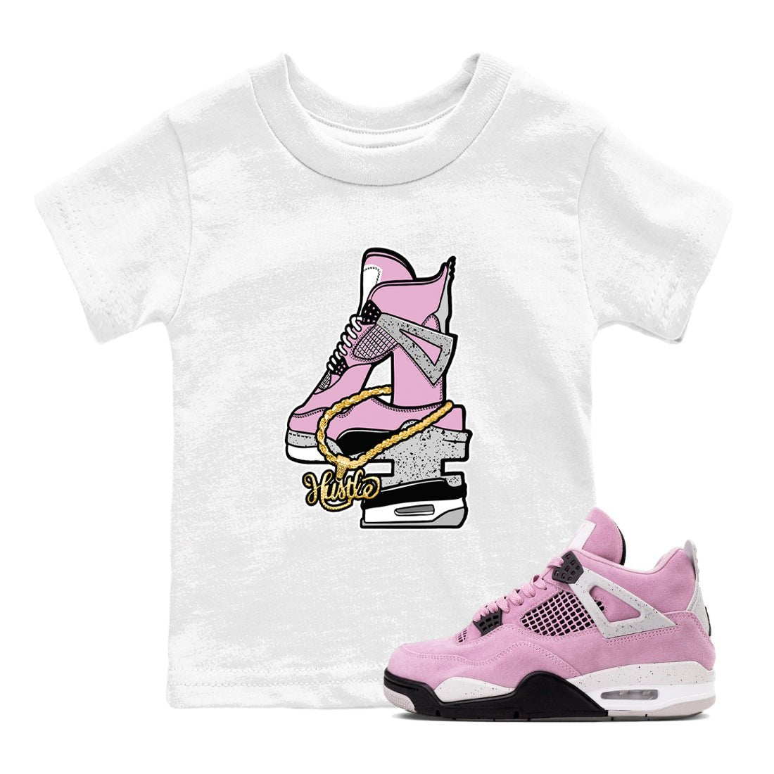 4s Retro Orchid shirts to match jordans Hustle Number 4 sneaker match tees Air Jordan 4 WMNS Orchid match shoes to clothes SNRT Sneaker Tees Youth Baby White 1 tee