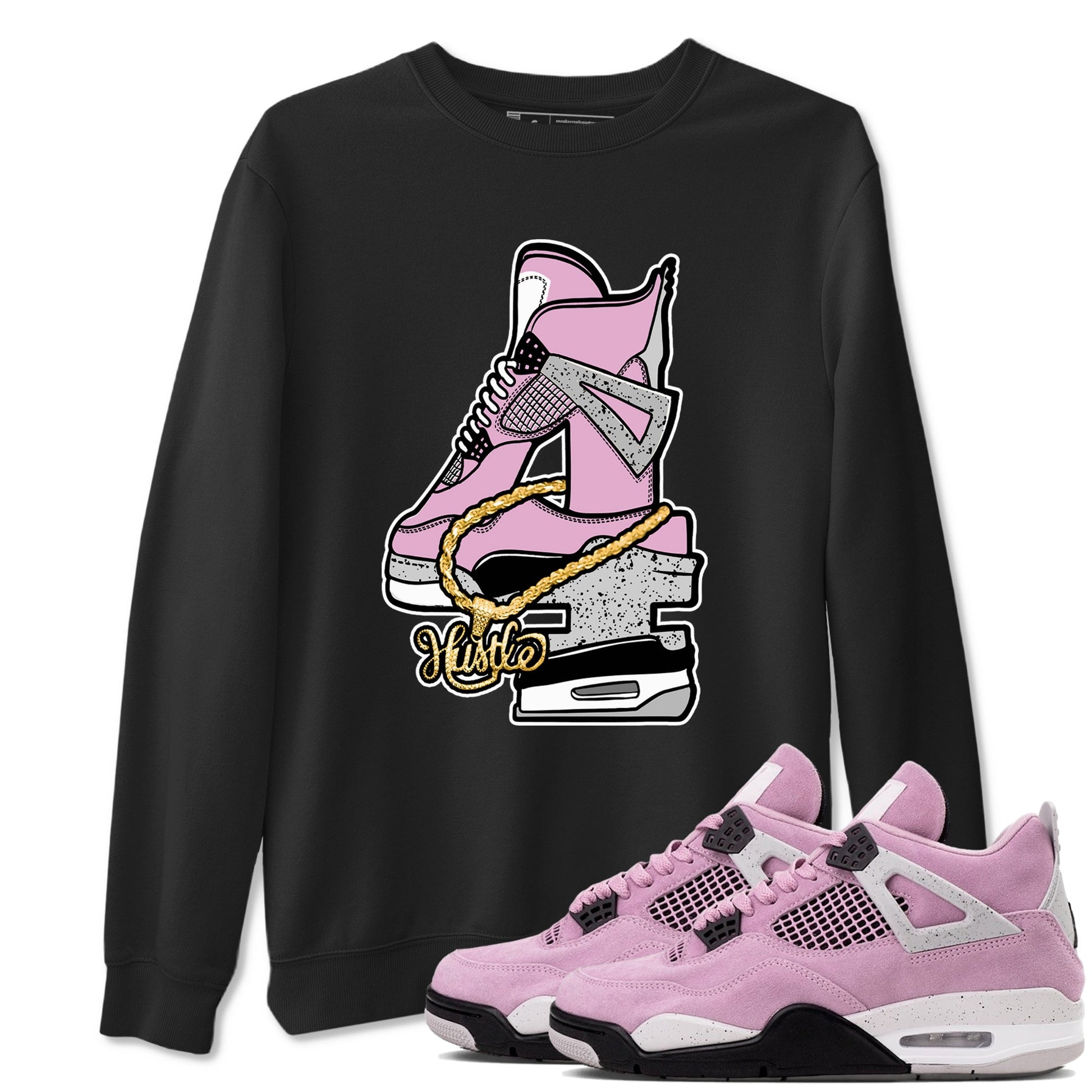 4s Retro Orchid shirts to match jordans Hustle Number 4 sneaker match tees Air Jordan 4 WMNS Orchid match shoes to clothes SNRT Sneaker Tees unisex cotton Black 1 shirts