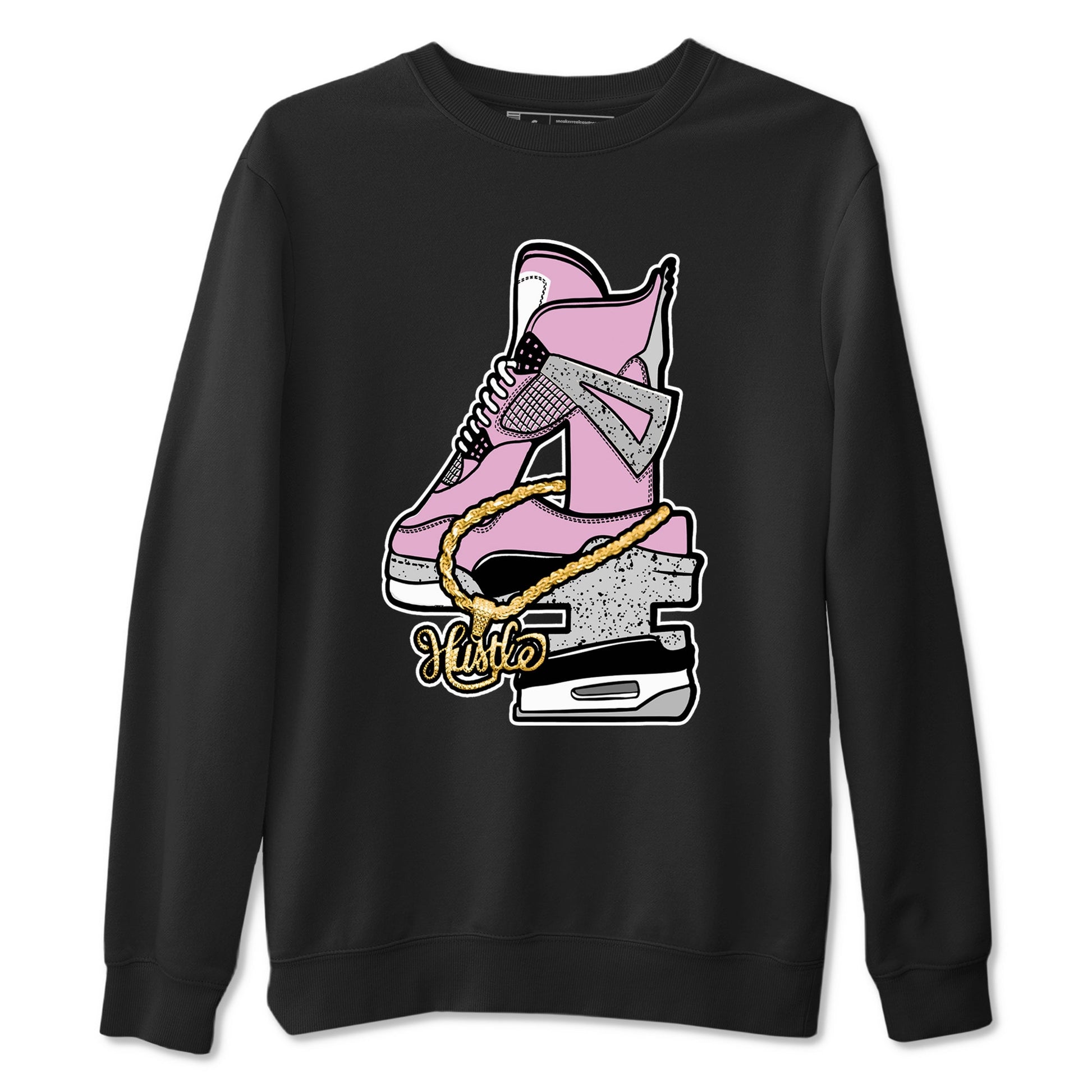 4s Retro Orchid shirts to match jordans Hustle Number 4 sneaker match tees Air Jordan 4 WMNS Orchid match shoes to clothes SNRT Sneaker Tees unisex cotton Black 2 shirts